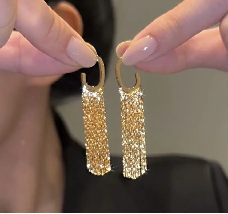 Fashion Jewelry Earrings,18K Gold Chain Large Tassel Earrings For Women