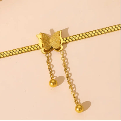 Fashion Jewelry Women Stainless Steel Snake Chain Necklace 18K Gold Plated Butterfly 💕💕💕