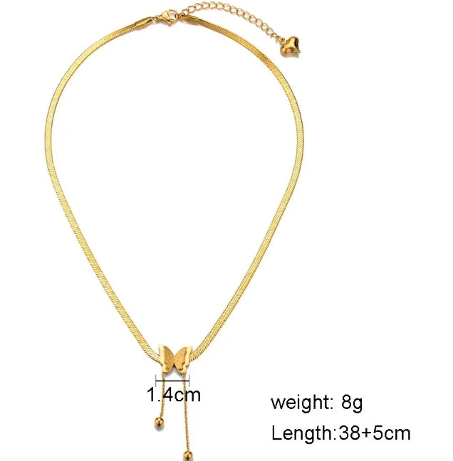 Fashion Jewelry Women Stainless Steel Snake Chain Necklace 18K Gold Plated Butterfly 💕💕💕