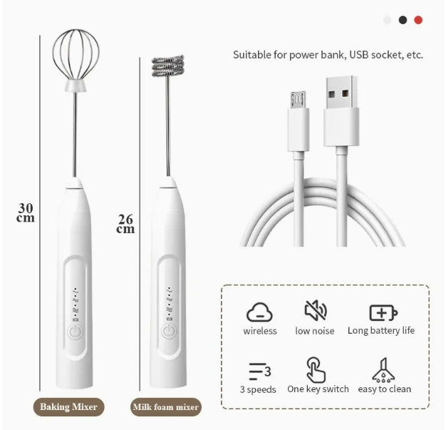 1pc Wireless Electric Egg Beater Milk Frother, Household Electric Milk Frother Machine, Coffee Stirring Stick, Milk Cover, Hair Beater, Automatic Handheld Milk Frother 2 In 1 USB Rechargeable Electric Egg Beater Whisk Coffee Mixer